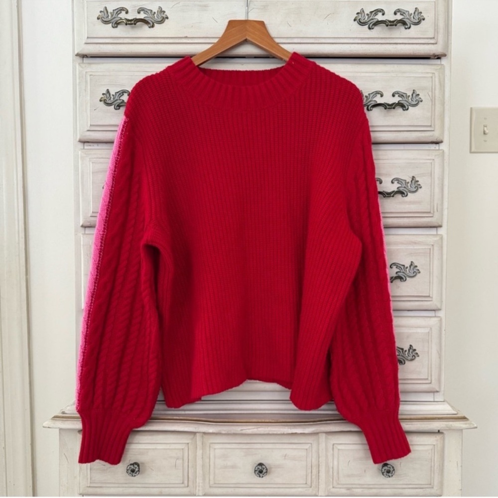Vici Red Cable Knit Sleeve Sweater